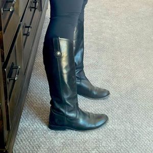 Frye Melissa Button black leather riding boot, size 6.5